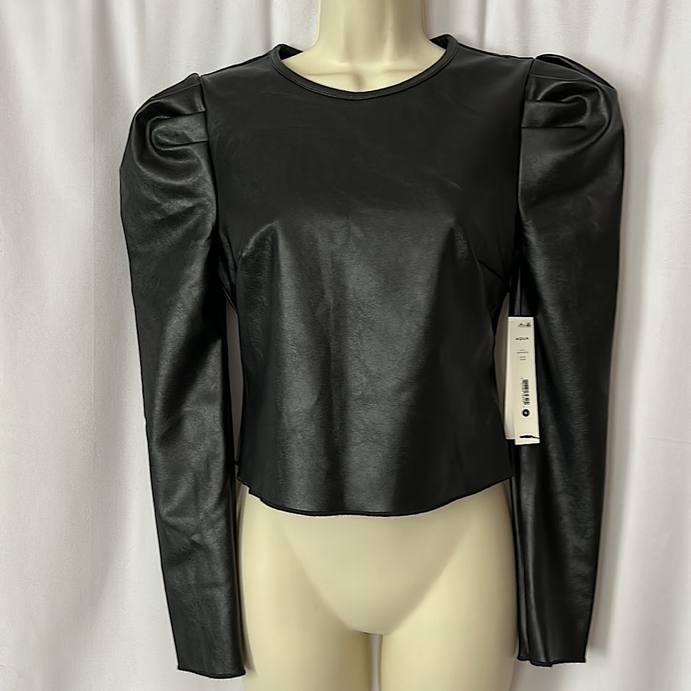 Aqua NWT Sexy Black Faux Leather Long Sleeve Shirt Top **Size S** 🔥🔥 - Picture 1 of 4